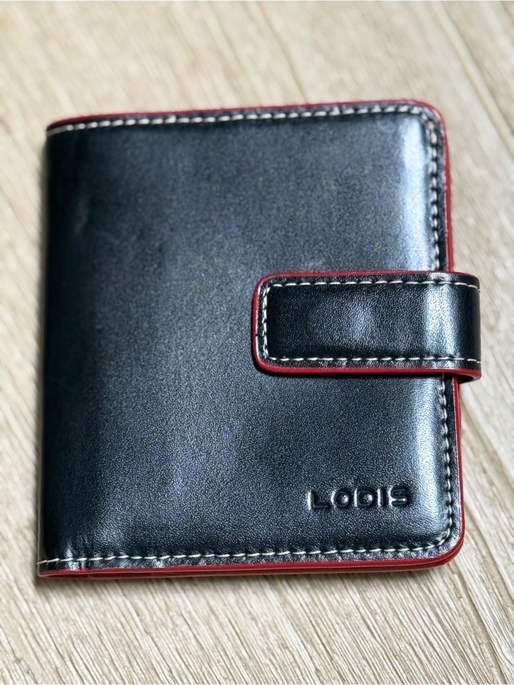 LODIS Black & Red Leather Bi-Fold Wallet
